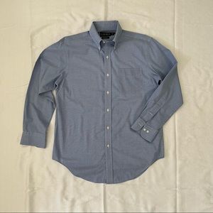 Ralph Lauren Navy Check Button Down Collared Dress Shirt, 15 1/2, Non Iron